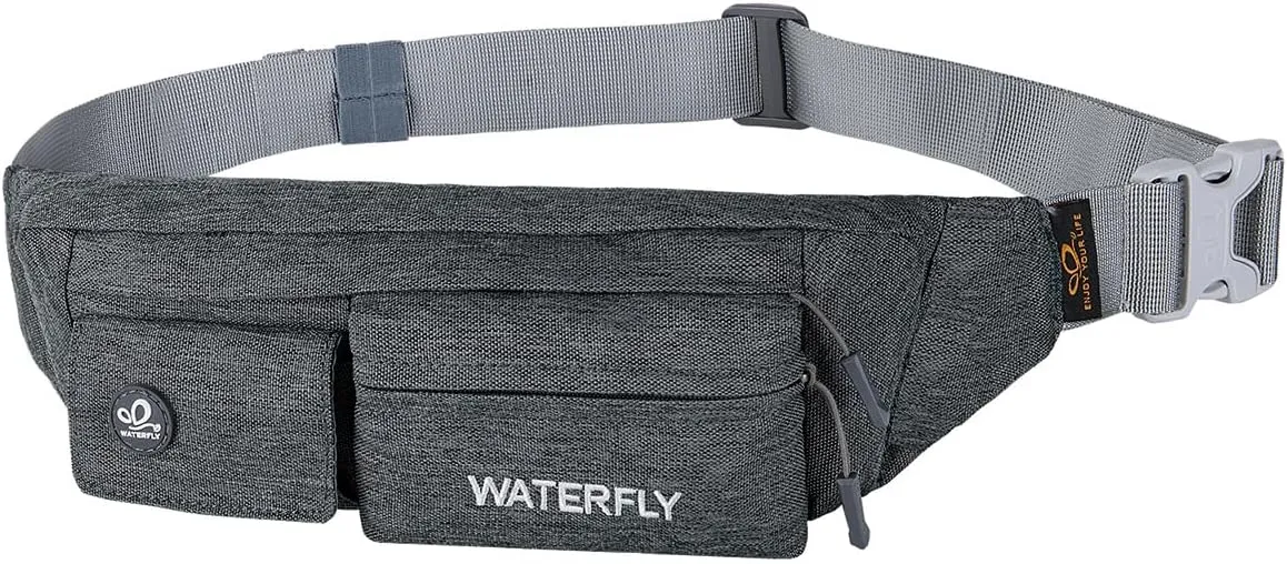 WATERFLY Fanny Pack for Women Men Water Resistant Small Waist Pouch Slim Belt Bag with 4 Pockets for Running Travelling Hiking Walking Lightweight Crossbody Chest Bag Fit All Phones