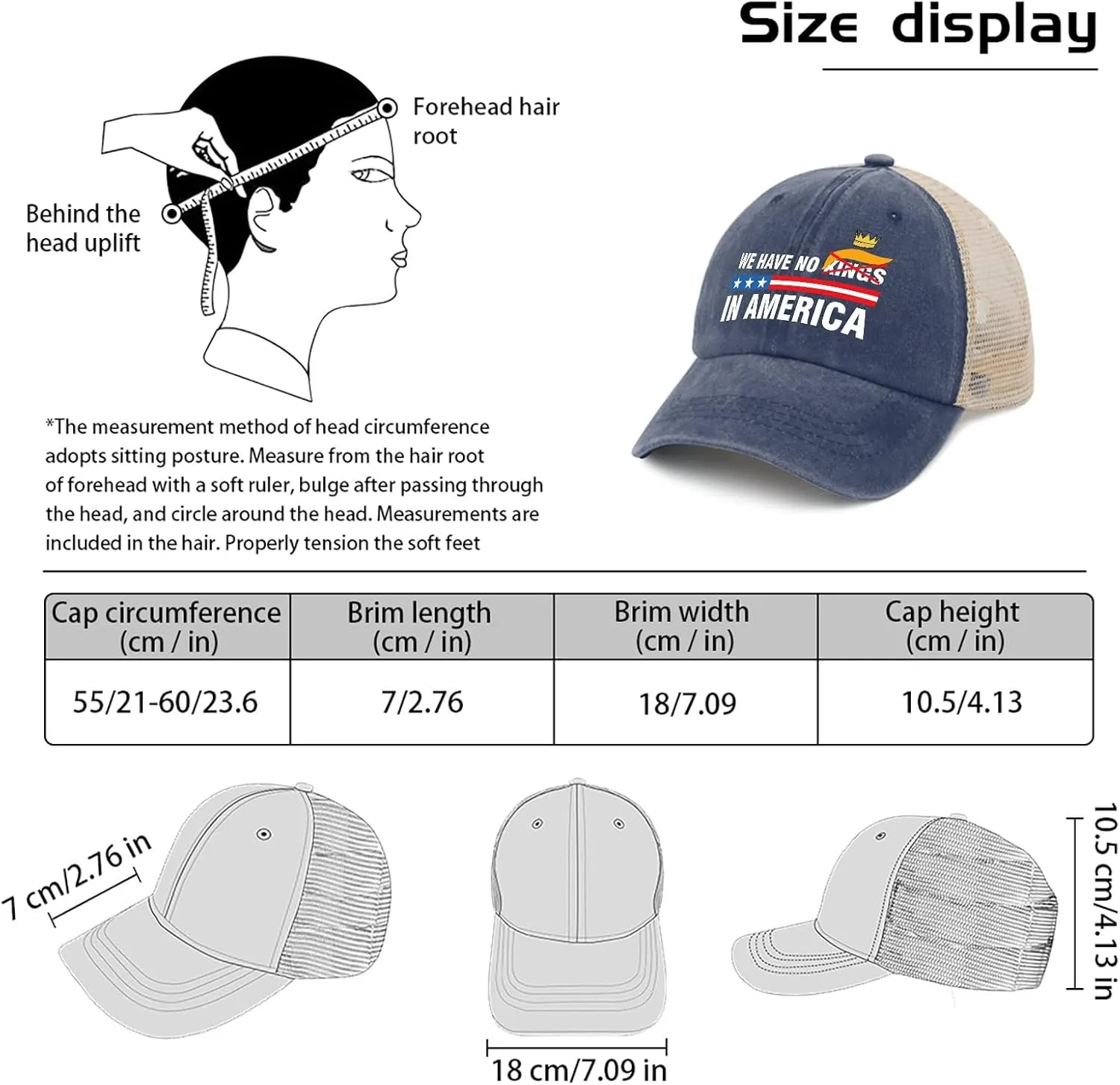 We Have No King in America Saying Hats Men's hat Mens Beach hat Gifts for Women Baseball Cap