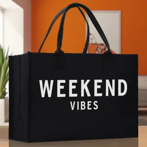 Weekend Vibes Cotton Canvas Chic Beach Tote Bag Multipurpose Tote Weekender Tote Gift for Her Outdoor Tote Vacation Tote Large Beach Bag