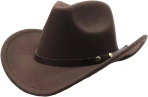 Wide Brim Felt Cowboy Hat for Women Men, Classic Outdoor Fedora Hats Western Cowgirl Hats with Belt Buckle