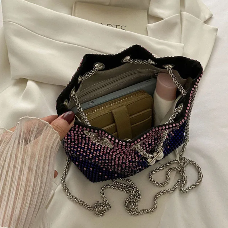 Women Diamond Bucket Bags Drawstring Chain Shoulder Bag for Evening Party Wedding #111