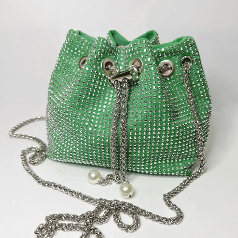 Women Diamond Bucket Bags Drawstring Chain Shoulder Bag for Evening Party Wedding #111