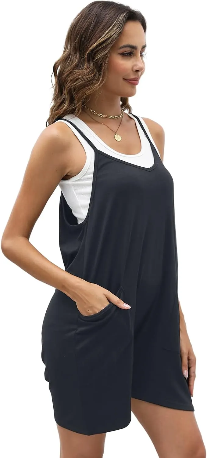 Womens Summer Rompers Casual Loose Sleeveless Overalls Spaghetti Strap Shorts Jumpsuit Beach Vacation Outfits