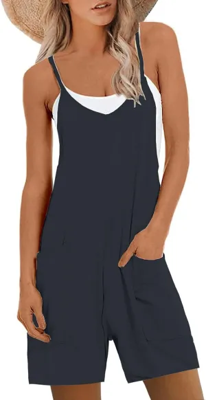 Womens Summer Rompers Casual Loose Sleeveless Overalls Spaghetti Strap Shorts Jumpsuit Beach Vacation Outfits