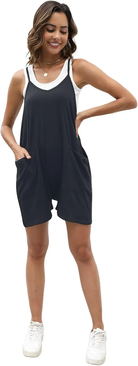 Womens Summer Rompers Casual Loose Sleeveless Overalls Spaghetti Strap Shorts Jumpsuit Beach Vacation Outfits
