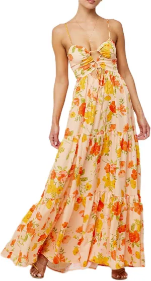 Women's Y2K Cami Long Dress Sleeveless Spaghetti Strap Cross Tie-up Front Floral Print Beach Dress