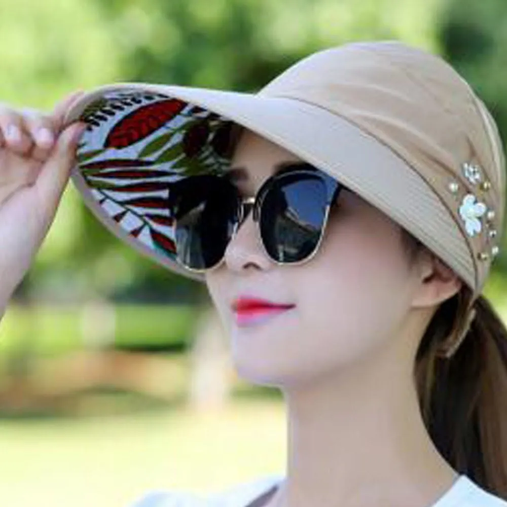 YEKEYI Sun Hats Women Summer Hat Outdoor UV Protection Wide Large Brim Cap Beach Visor Caps Foldable (Nave)