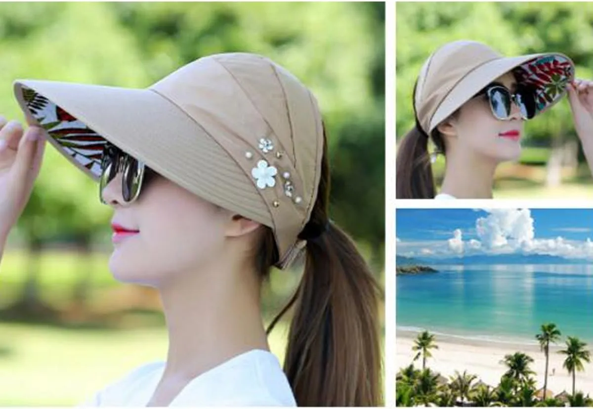 YEKEYI Sun Hats Women Summer Hat Outdoor UV Protection Wide Large Brim Cap Beach Visor Caps Foldable (Nave)