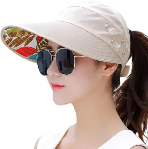 YEKEYI Sun Hats Women Summer Hat Outdoor UV Protection Wide Large Brim Cap Beach Visor Caps Foldable (Nave)