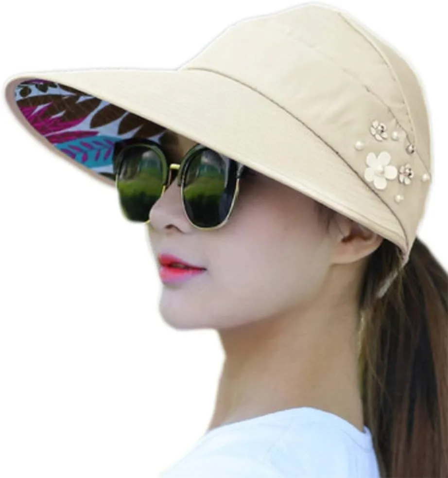 YEKEYI Sun Hats Women Summer Hat Outdoor UV Protection Wide Large Brim Cap Beach Visor Caps Foldable (Nave)