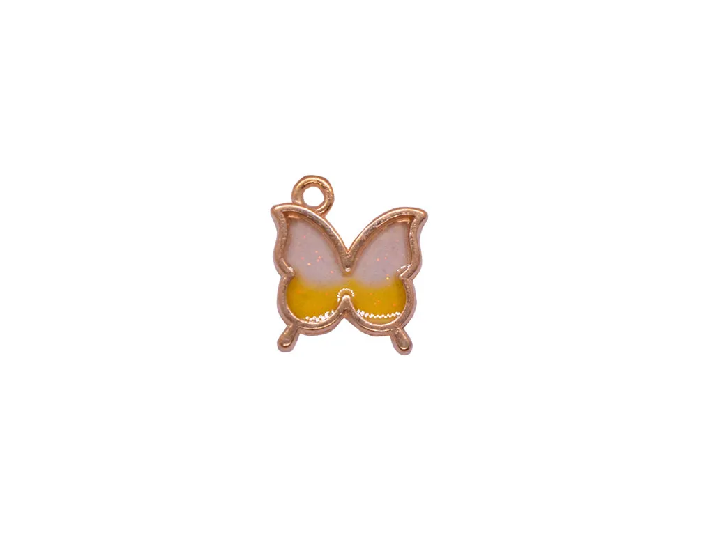 Yellow White Butterfly Metal Glass Charms