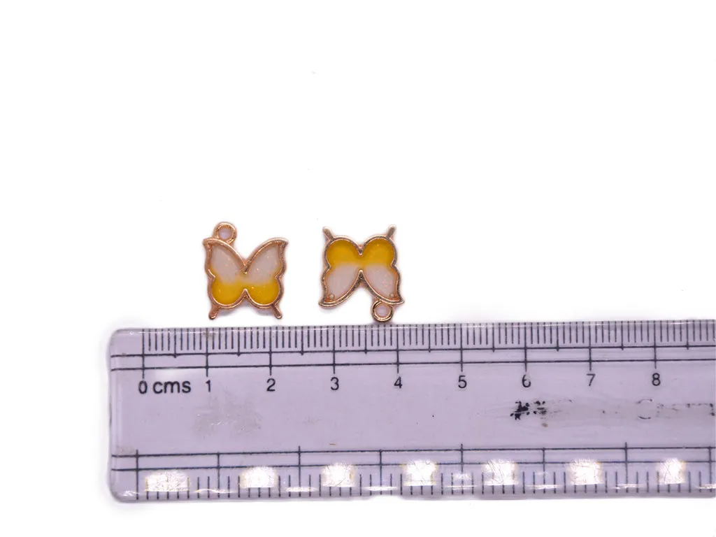 Yellow White Butterfly Metal Glass Charms