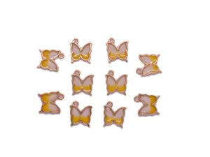 Yellow White Butterfly Metal Glass Charms